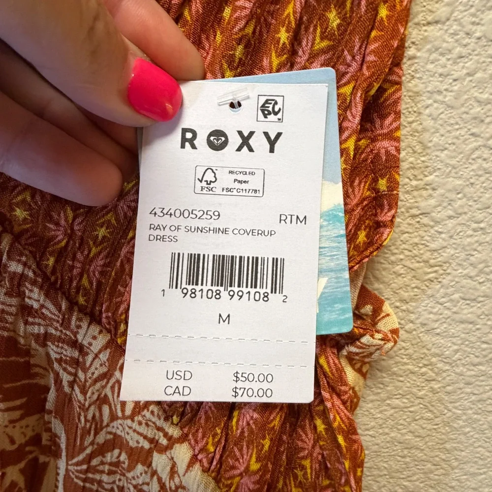 NWT Roxy Ray Of Sunshine Cover Up Beach Sundress Dress Rust Multi Medium